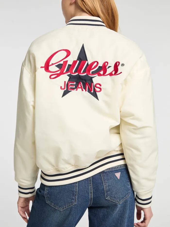 GUESS Jackets and Coats Eco Embroidered Varsity Jacket White 8211 Women