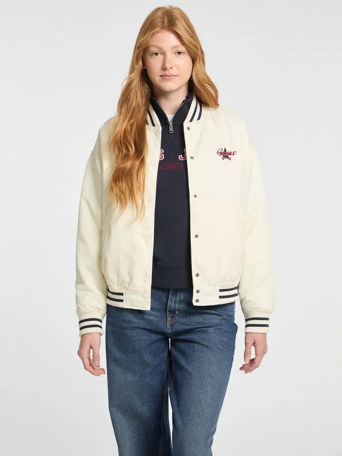 GUESS Jackets and Coats Eco Embroidered Varsity Jacket White 8211 Women