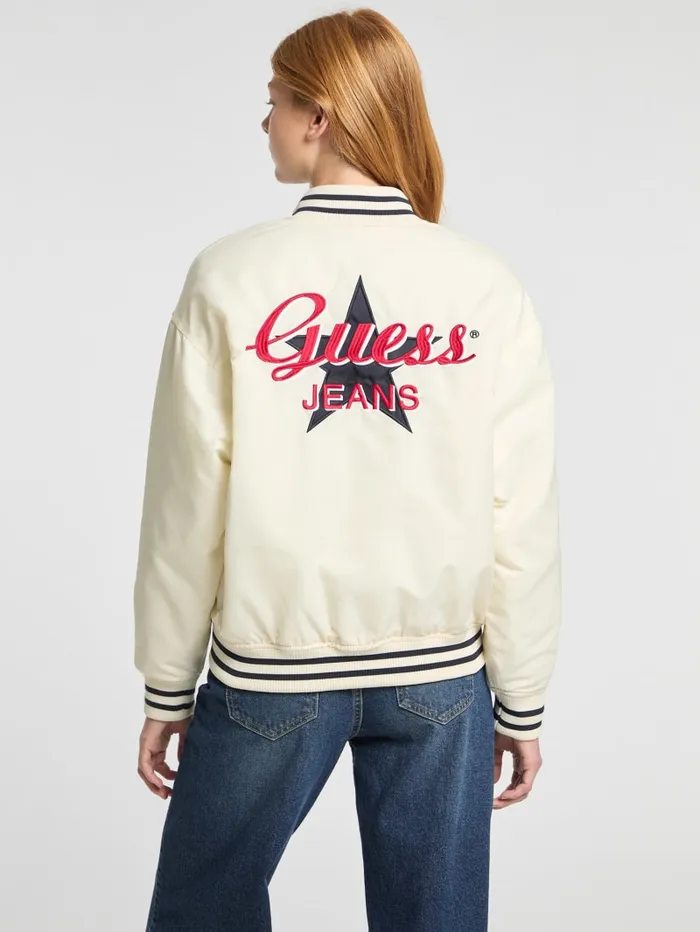 GUESS Jackets and Coats Eco Embroidered Varsity Jacket White 8211 Women