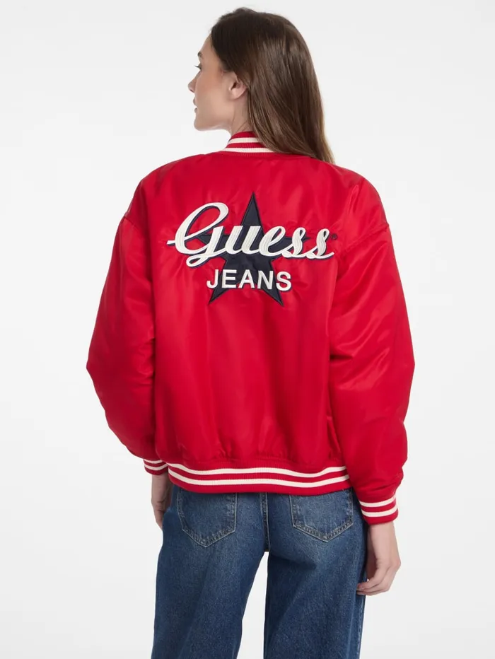 GUESS Jackets and Coats Eco Embroidered Varsity Jacket White 8211 Women
