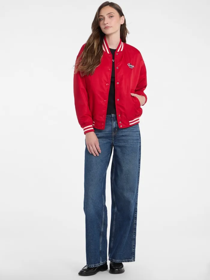 GUESS Jackets and Coats Eco Embroidered Varsity Jacket White 8211 Women