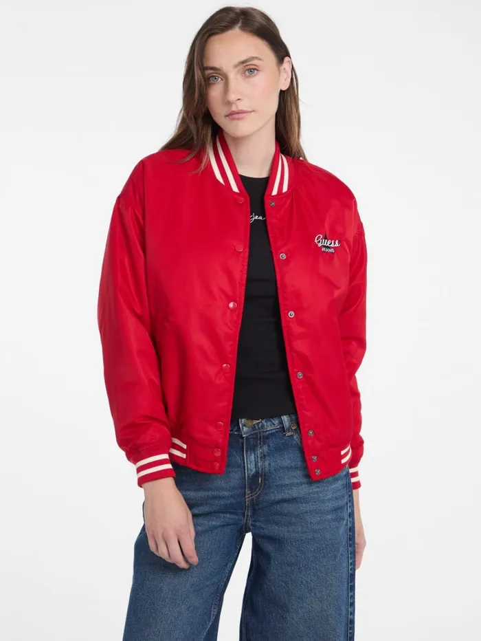 GUESS Jackets and Coats Eco Embroidered Varsity Jacket White 8211 Women