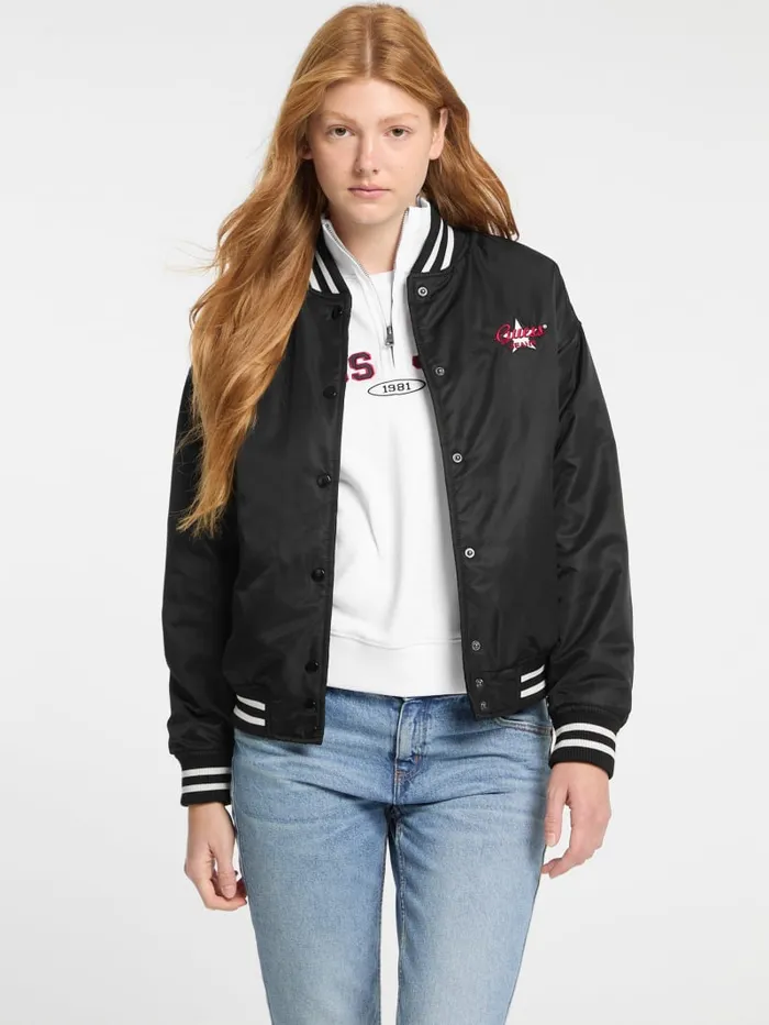 GUESS Jackets and Coats Eco Embroidered Varsity Jacket White 8211 Women