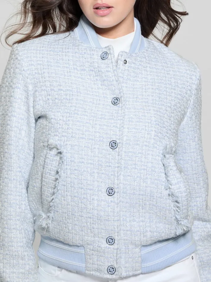 GUESS Jackets and Coats Eco Gloria Tweed Flight Jacket Blue 8211 Women