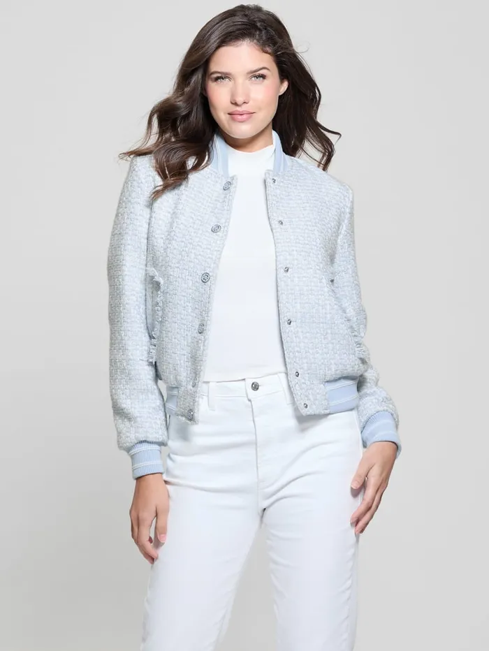 GUESS Jackets and Coats Eco Gloria Tweed Flight Jacket Blue 8211 Women