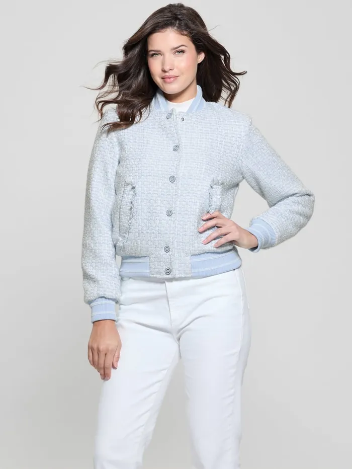 GUESS Jackets and Coats Eco Gloria Tweed Flight Jacket Blue 8211 Women
