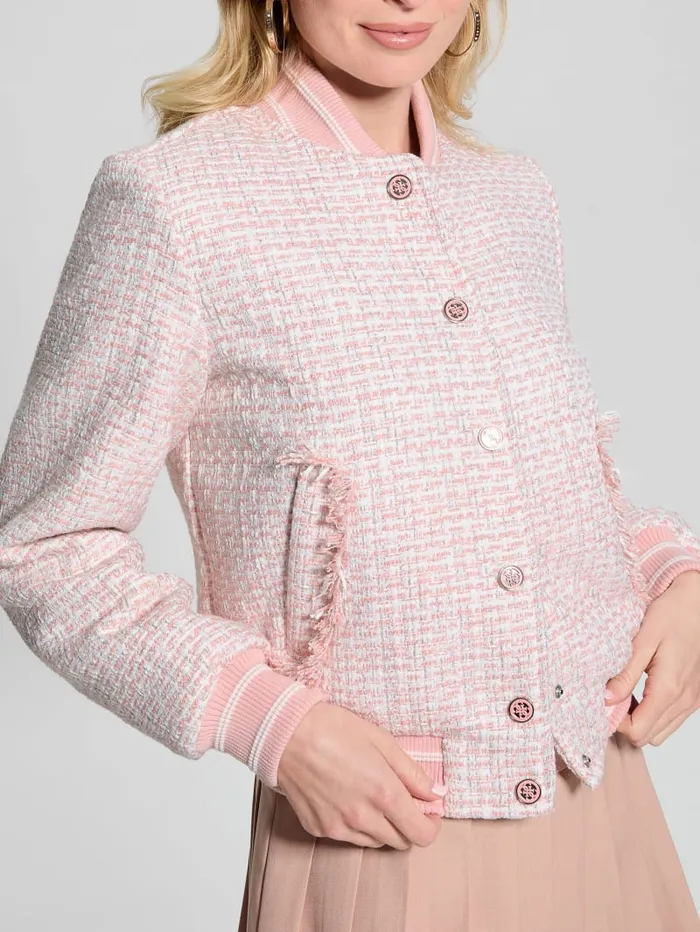 GUESS Jackets and Coats Eco Gloria Tweed Flight Jacket Blue 8211 Women