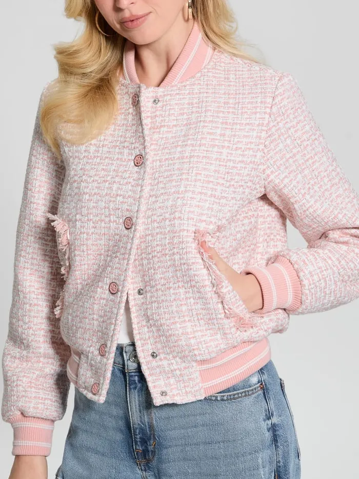 GUESS Jackets and Coats Eco Gloria Tweed Flight Jacket Blue 8211 Women