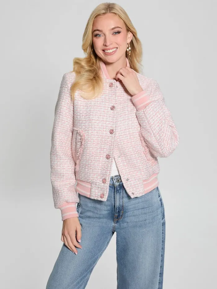 GUESS Jackets and Coats Eco Gloria Tweed Flight Jacket Blue 8211 Women