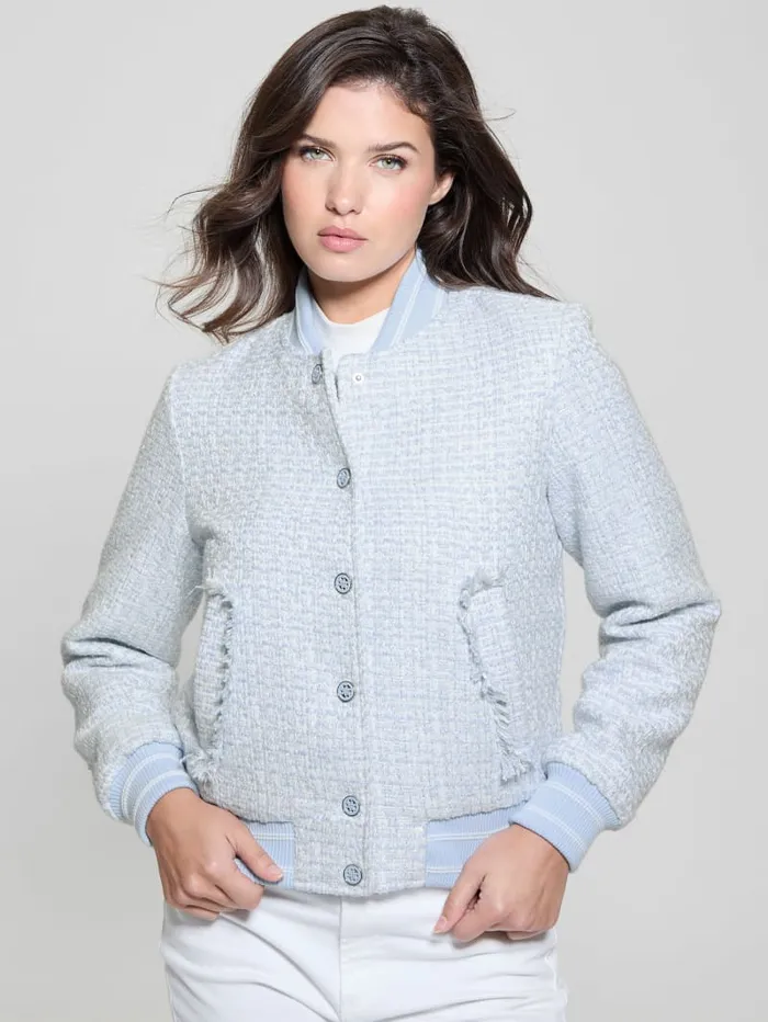 GUESS Jackets and Coats Eco Gloria Tweed Flight Jacket Blue 8211 Women