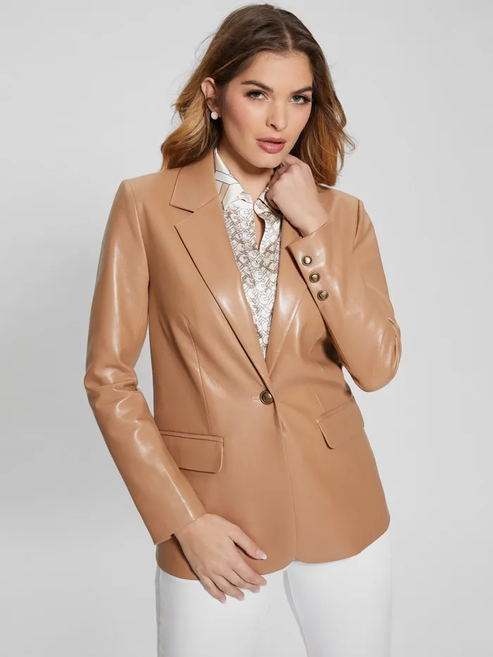 GUESS Jackets and Coats Lia FauxLeather Blazer White 8211 Women