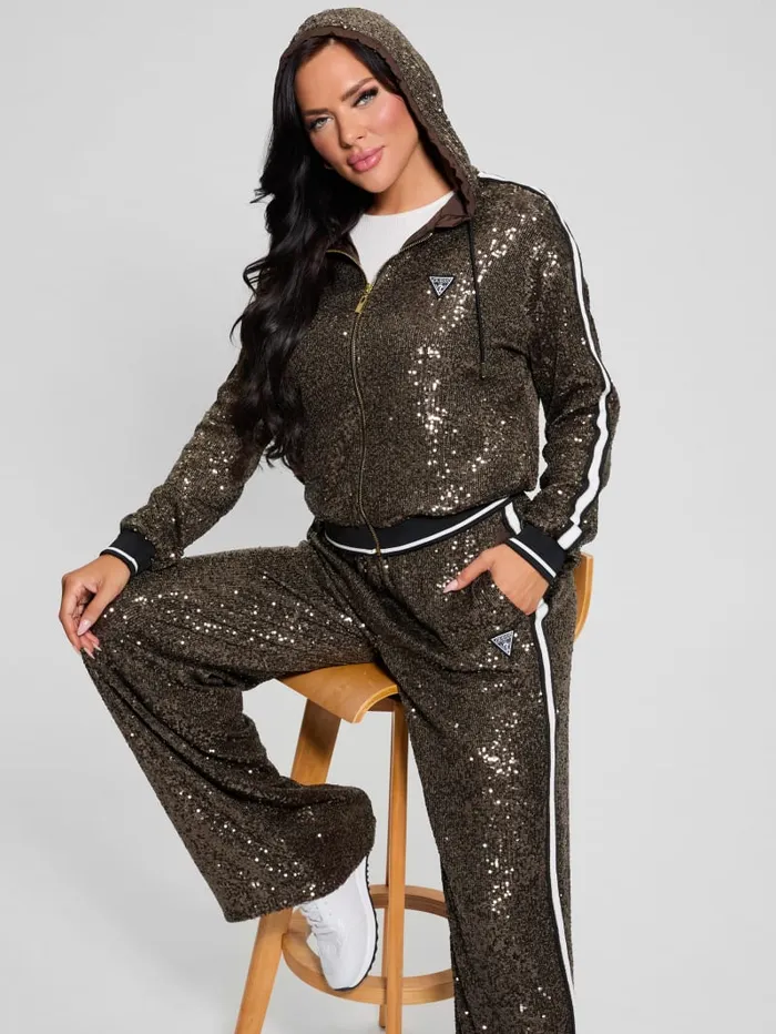 GUESS Jackets and Coats Mini Sequins ZipUp Sweatshirt Brown 8211 Women