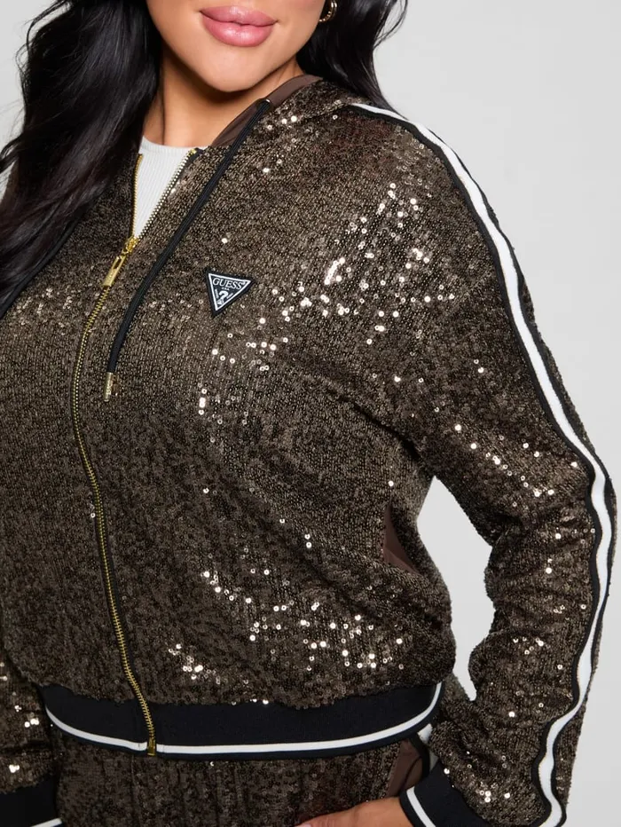 GUESS Jackets and Coats Mini Sequins ZipUp Sweatshirt Brown 8211 Women