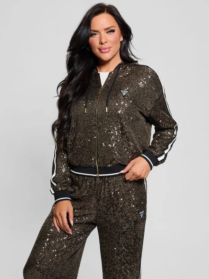 GUESS Jackets and Coats Mini Sequins ZipUp Sweatshirt Brown 8211 Women