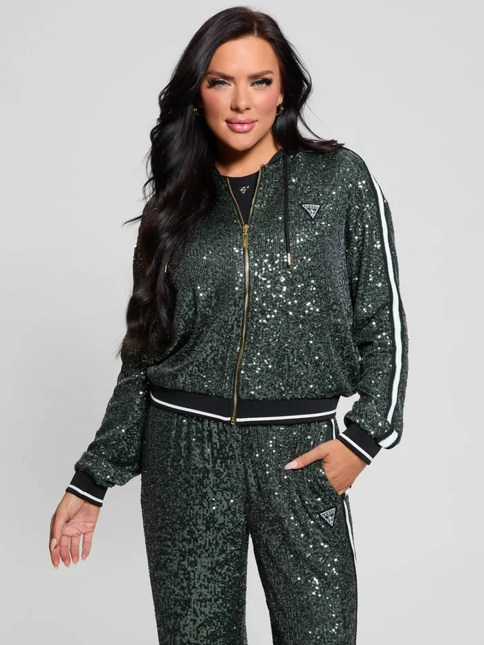 GUESS Jackets and Coats Mini Sequins ZipUp Sweatshirt Brown 8211 Women