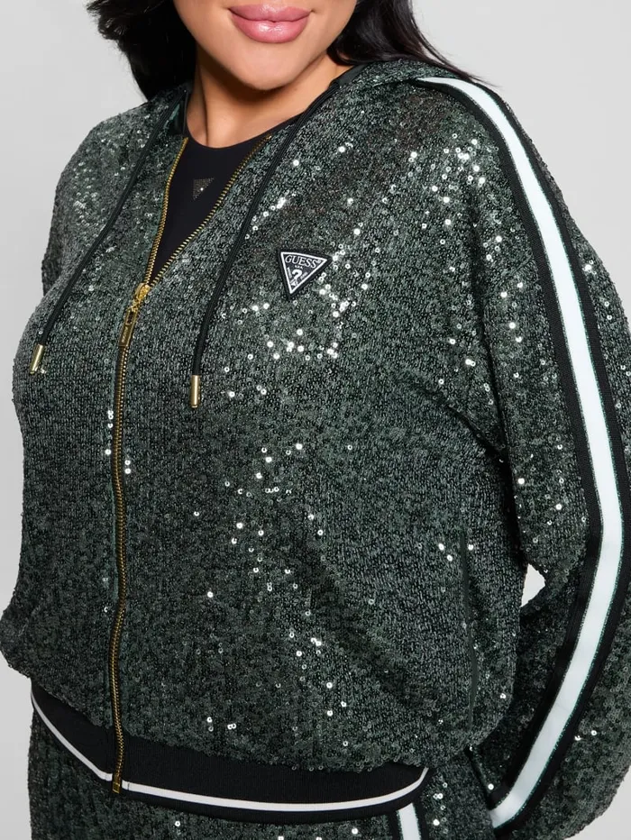 GUESS Jackets and Coats Mini Sequins ZipUp Sweatshirt Brown 8211 Women
