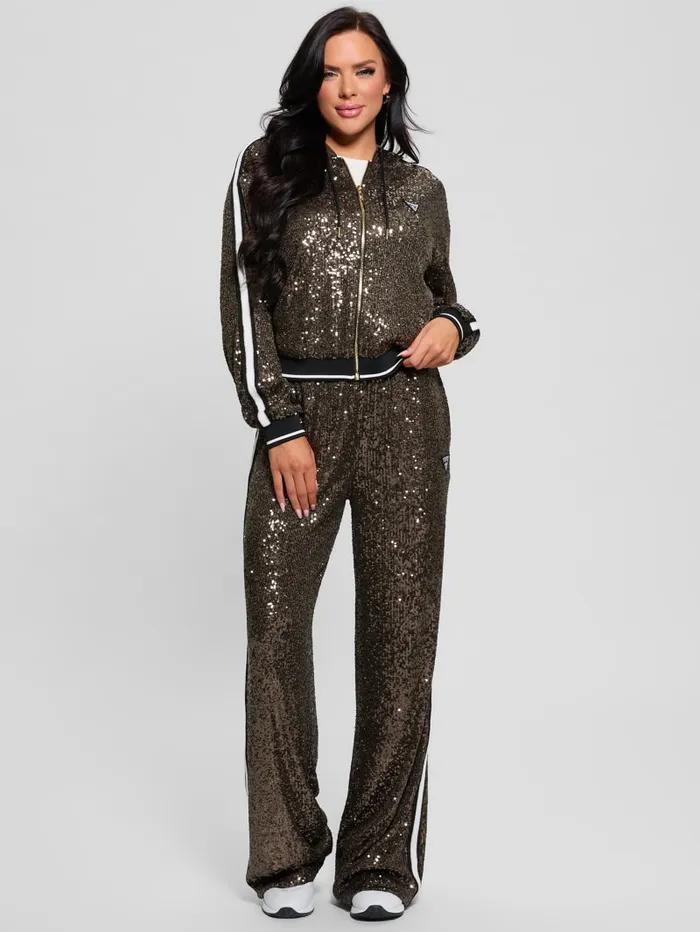 GUESS Jackets and Coats Mini Sequins ZipUp Sweatshirt Brown 8211 Women