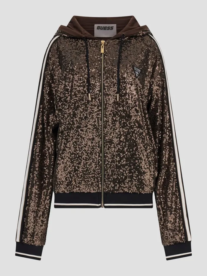 GUESS Jackets and Coats Mini Sequins ZipUp Sweatshirt Brown 8211 Women