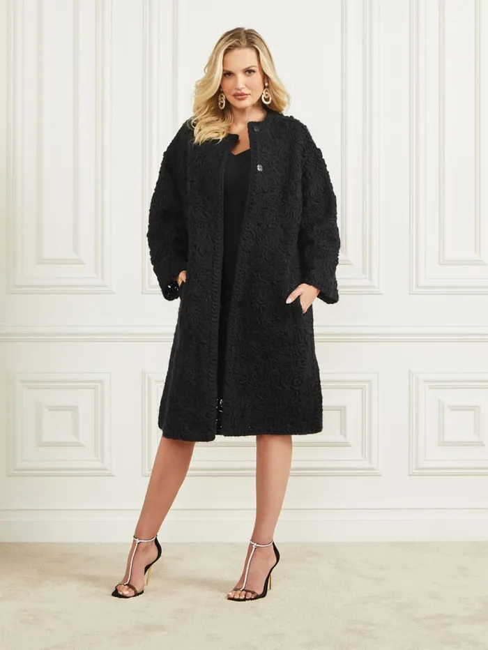 GUESS Sale Braid WoolBlend Coat Black 8211 Women
