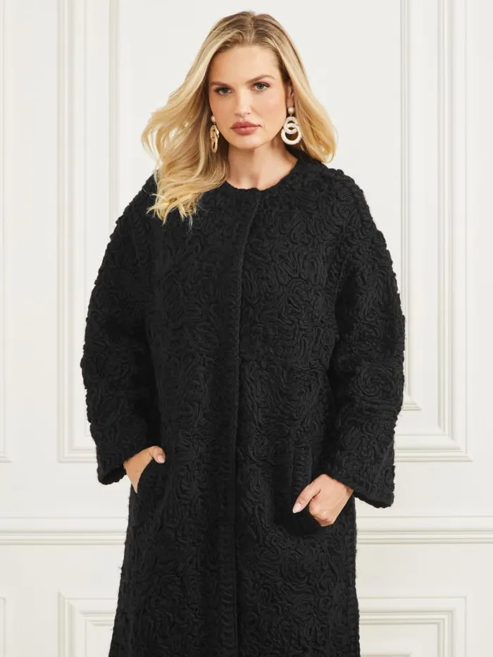 GUESS Sale Braid WoolBlend Coat Black 8211 Women