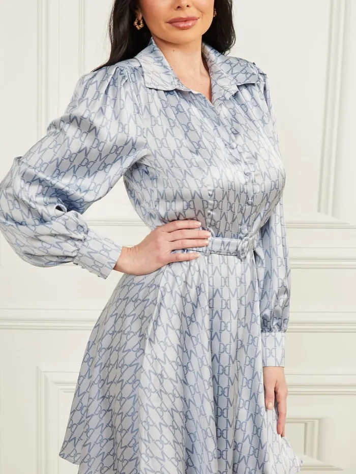 GUESS Sale Monogram Satin Dress Blue 8211 Women