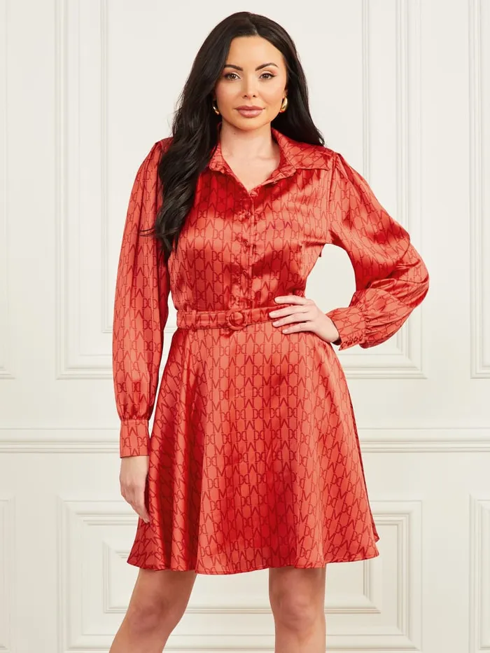 GUESS Sale Monogram Satin Dress Blue 8211 Women