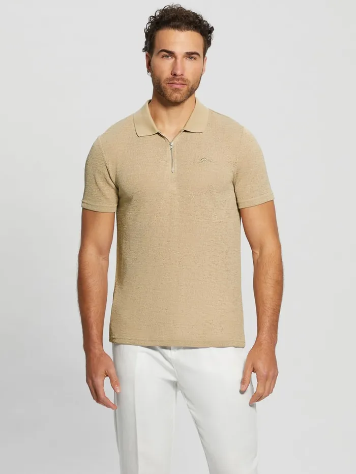 GUESS Shirts Gauze HalfZip Polo White 8211 Men