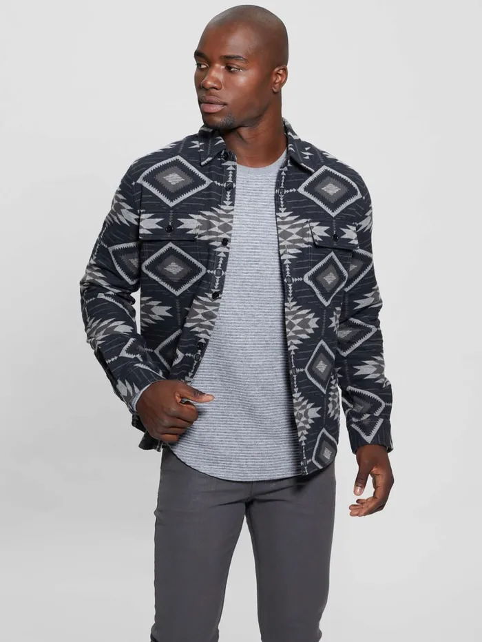 GUESS Shirts Southwest Motif Jacquard Shirt Grey 8211 Men