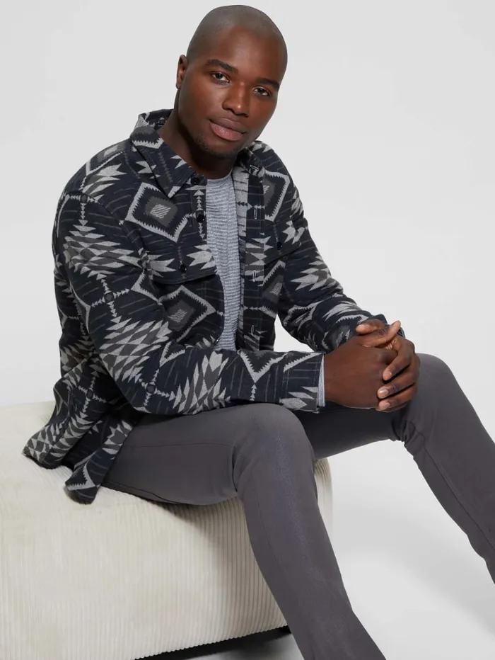 GUESS Shirts Southwest Motif Jacquard Shirt Grey 8211 Men