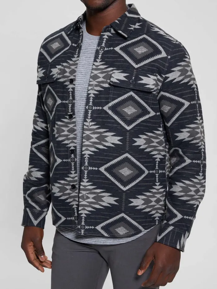 GUESS Shirts Southwest Motif Jacquard Shirt Grey 8211 Men