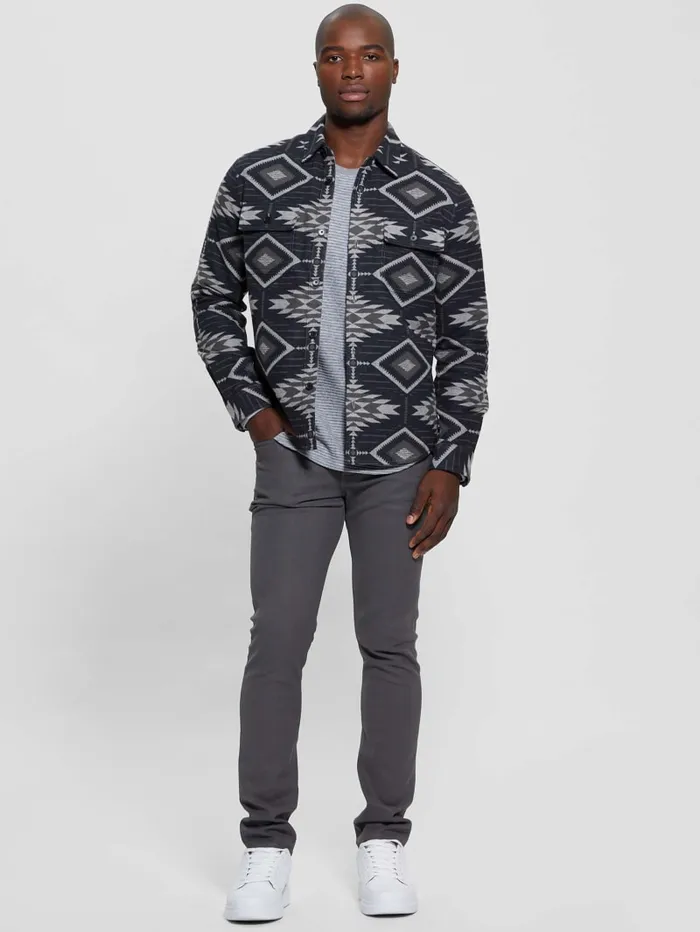 GUESS Shirts Southwest Motif Jacquard Shirt Grey 8211 Men