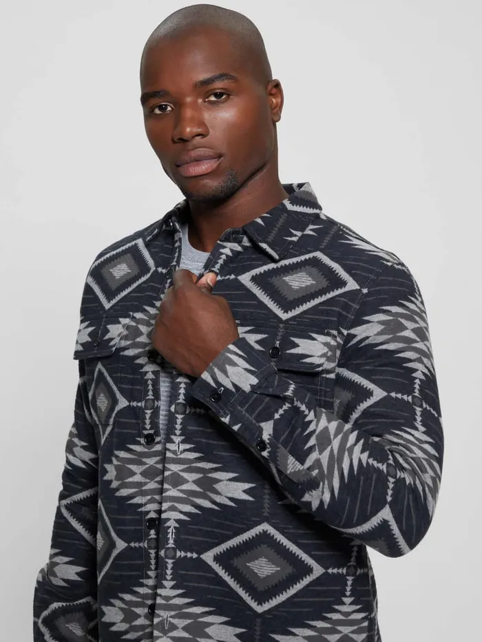 GUESS Shirts Southwest Motif Jacquard Shirt Grey 8211 Men