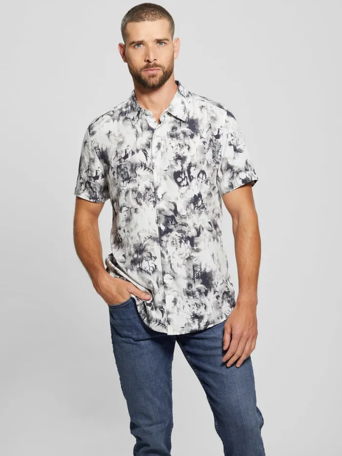 GUESS Shirts Wayco Sateen Floral Shirt Blackwhite 8211 Men