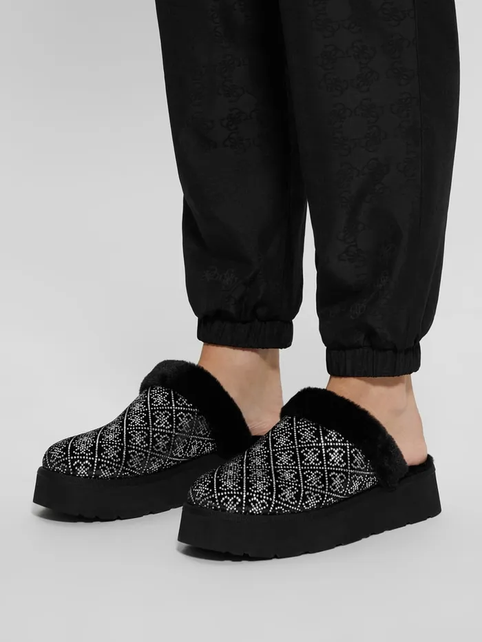 GUESS Shoes Danikas Rhinestone Quattro G Slides Black 8211 Women