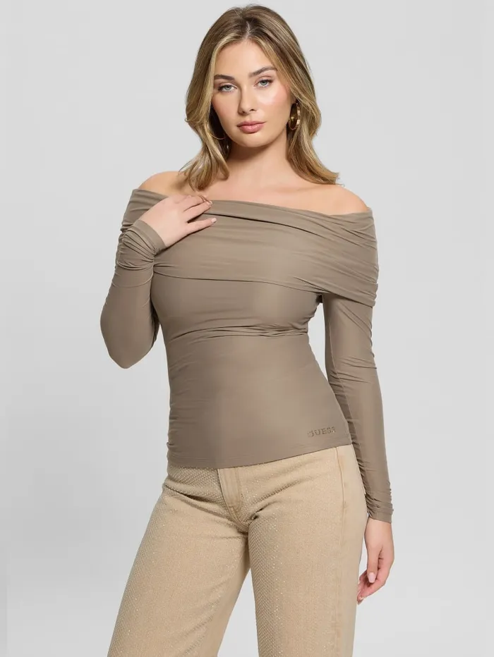 GUESS Sweaters and Knits Abby OfftheShoulder Top Beige 8211 Women