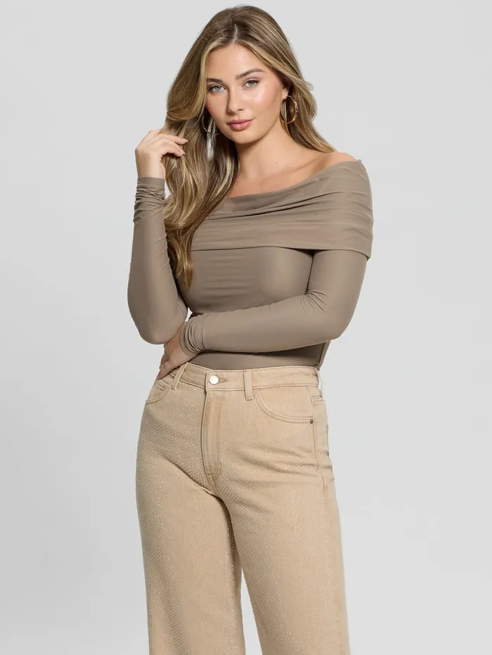 GUESS Sweaters and Knits Abby OfftheShoulder Top Beige 8211 Women