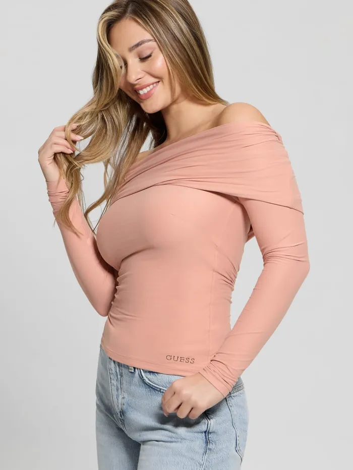 GUESS Sweaters and Knits Abby OfftheShoulder Top Beige 8211 Women
