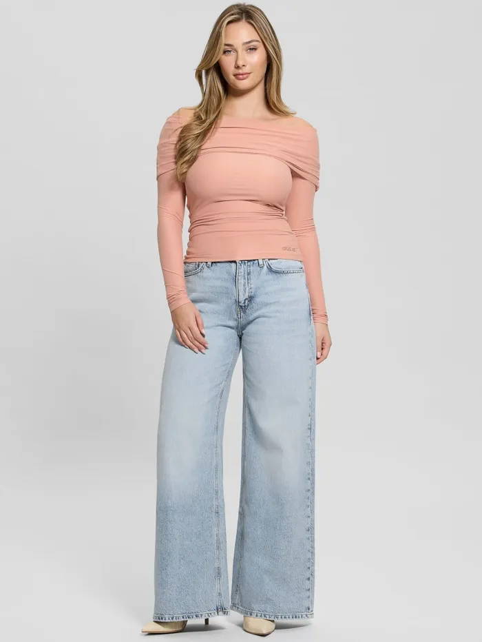 GUESS Sweaters and Knits Abby OfftheShoulder Top Beige 8211 Women