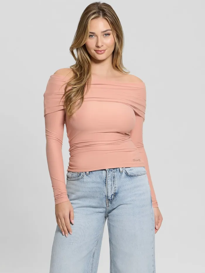 GUESS Sweaters and Knits Abby OfftheShoulder Top Beige 8211 Women