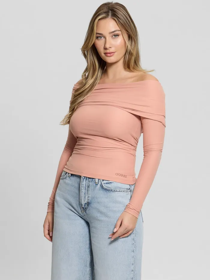 GUESS Sweaters and Knits Abby OfftheShoulder Top Beige 8211 Women