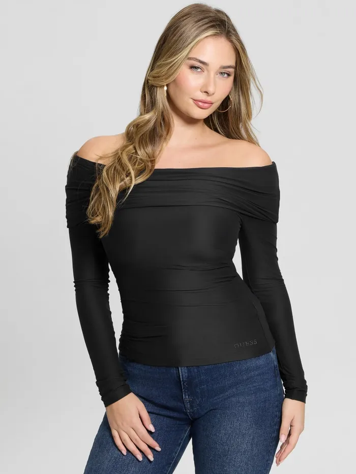 GUESS Sweaters and Knits Abby OfftheShoulder Top Beige 8211 Women