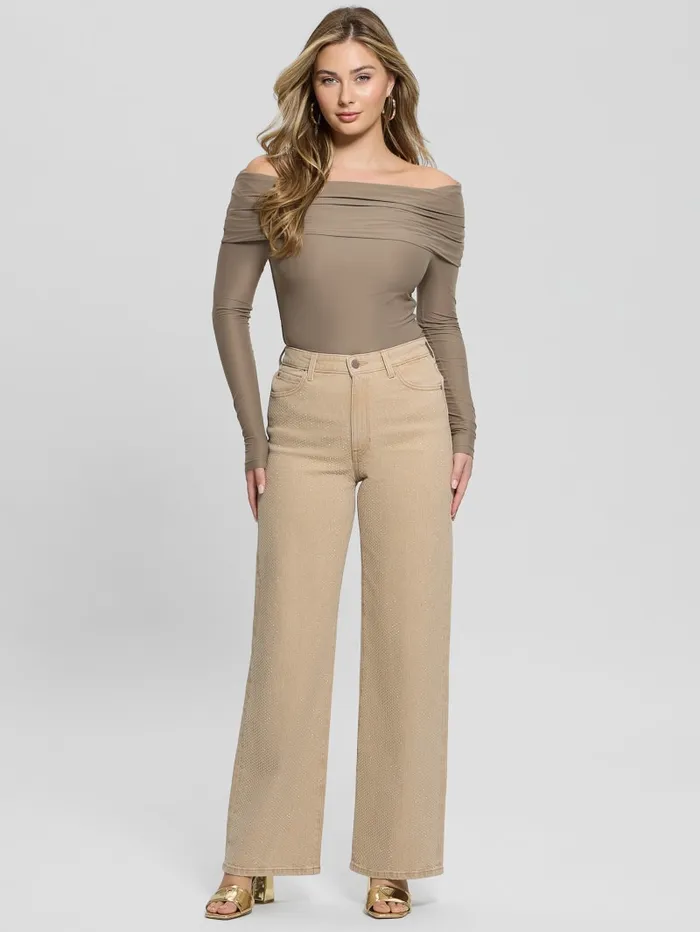 GUESS Sweaters and Knits Abby OfftheShoulder Top Beige 8211 Women