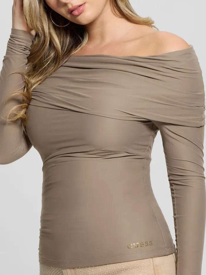 GUESS Sweaters and Knits Abby OfftheShoulder Top Beige 8211 Women