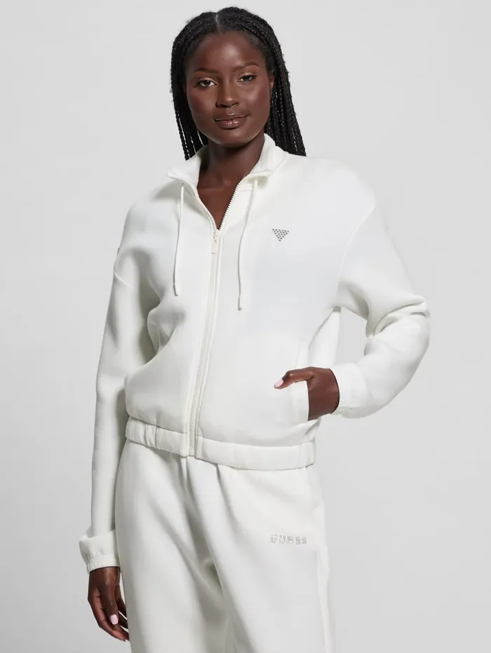GUESS Sweaters and Knits Eco Cecilia Scuba ZipUp Sweatshirt White 8211 Women