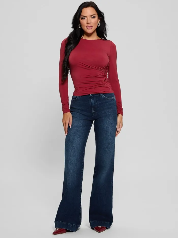 GUESS Sweaters and Knits Eco Noelle Shirred Top Red 8211 Women