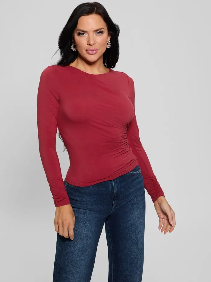 GUESS Sweaters and Knits Eco Noelle Shirred Top Red 8211 Women