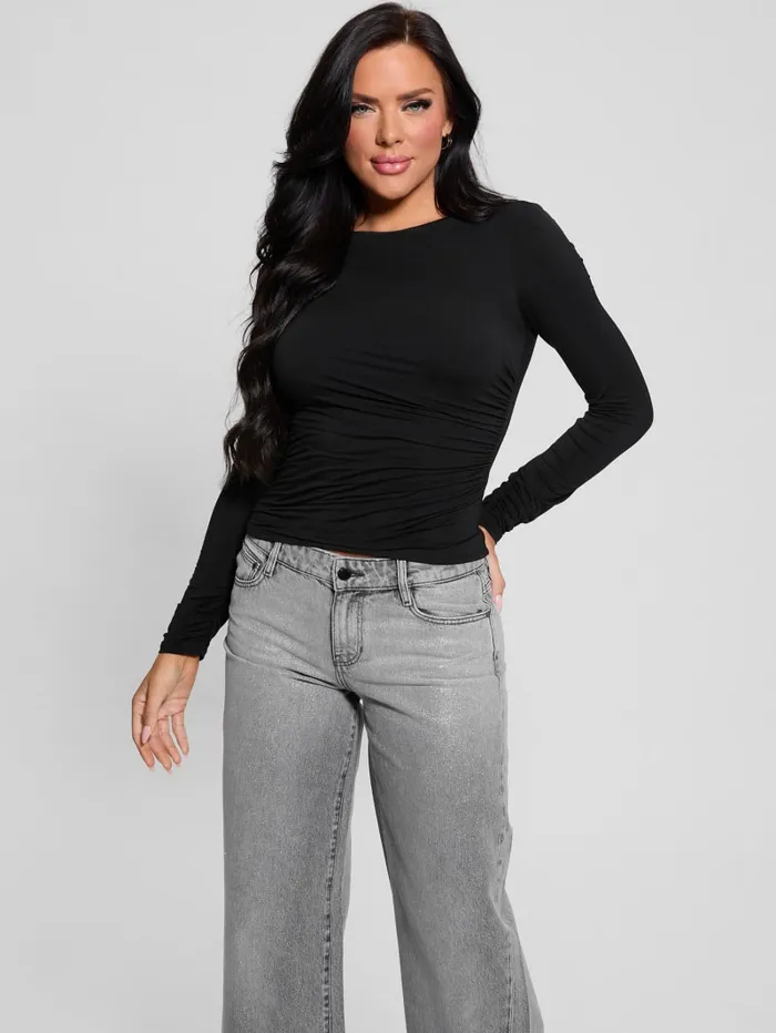 GUESS Sweaters and Knits Eco Noelle Shirred Top Red 8211 Women