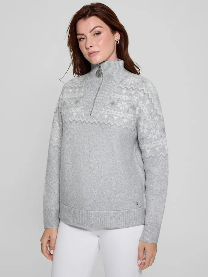 GUESS Sweaters and Knits HalfZip WoolBlend Pullover Sweater Gray 8211 Women