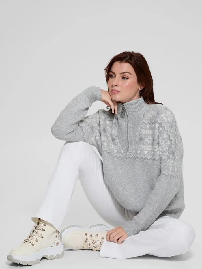 GUESS Sweaters and Knits HalfZip WoolBlend Pullover Sweater Gray 8211 Women