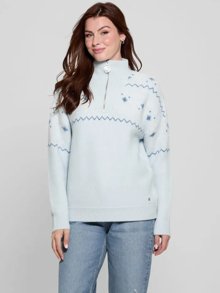 GUESS Sweaters and Knits HalfZip WoolBlend Pullover Sweater Gray 8211 Women